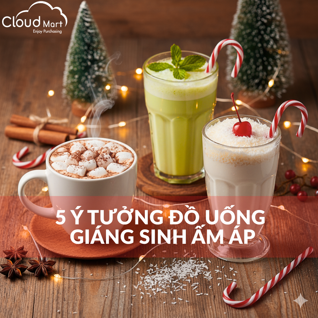 Mùa Giáng Sinh đang đến gần, khắp nơi bắt đầu ngập tràn sắc đỏ, ánh đèn lung linh và âm nhạc rộn ràng. Đây cũng là thời điểm tuyệt vời để các quán cà phê, nhà hàng hay những người yêu pha chế tạo nên những món đồ uống Giáng Sinh thật đặc biệt. Nếu bạn đang tìm ý tưởng vừa đẹp mắt, vừa dễ làm, hãy cùng Cloud Mart khám phá ngay 5 công thức đồ uống mùa Noel siêu hấp dẫn dưới đây nhé!